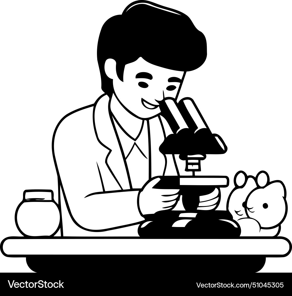A scientist working with microscope flat style Vector Image