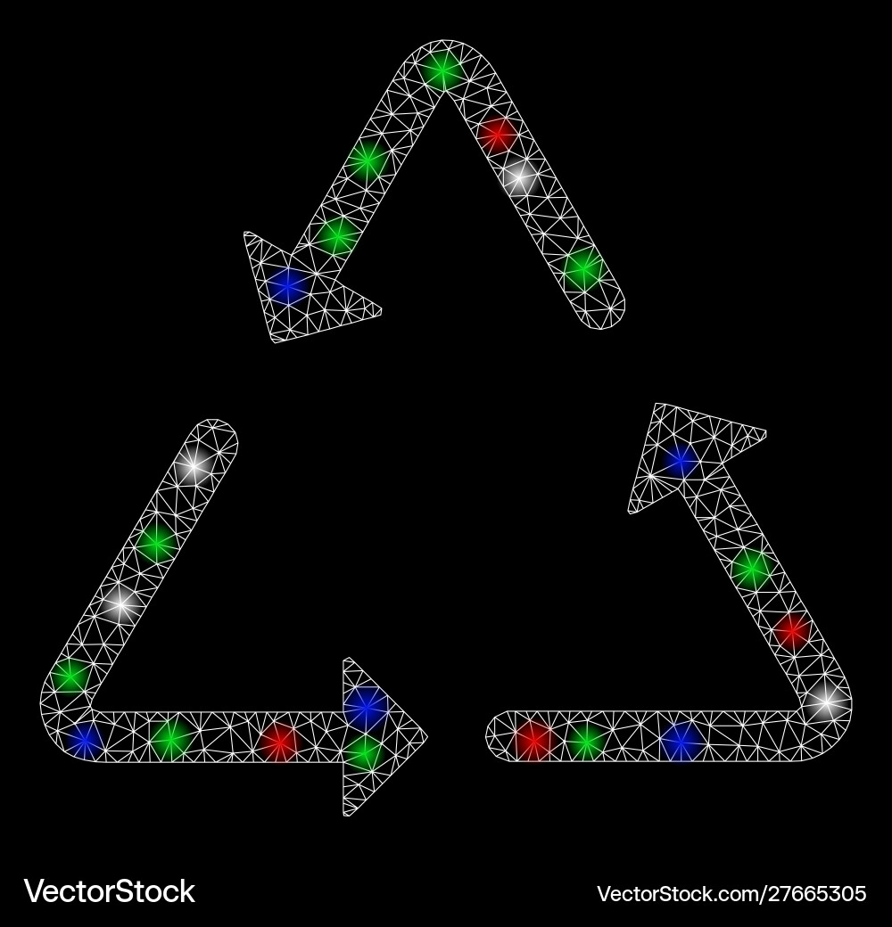 Bright mesh network recycling triangle with flash Vector Image