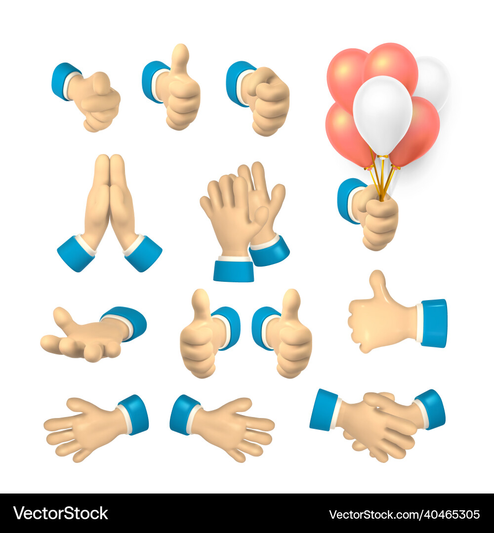 Cartoon character hand shows finger gestures 3d Cartoon character hand shows finger gestures 3d vector image