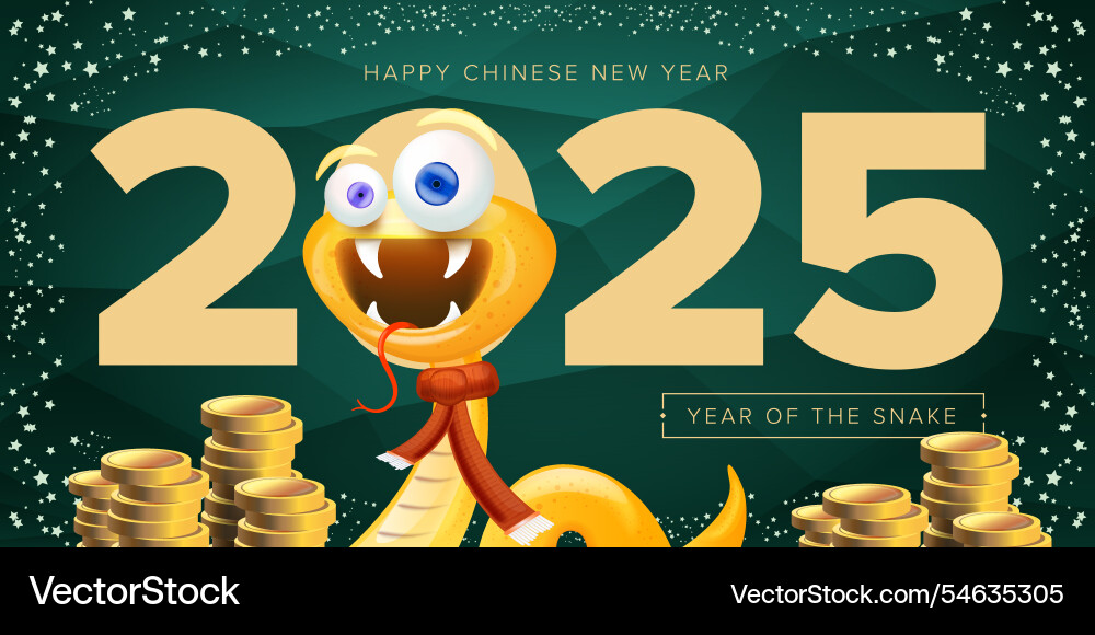 Cartoon snake with scarf symbol of 2025 lunar year Cartoon snake with scarf symbol of 2025 lunar year vector image