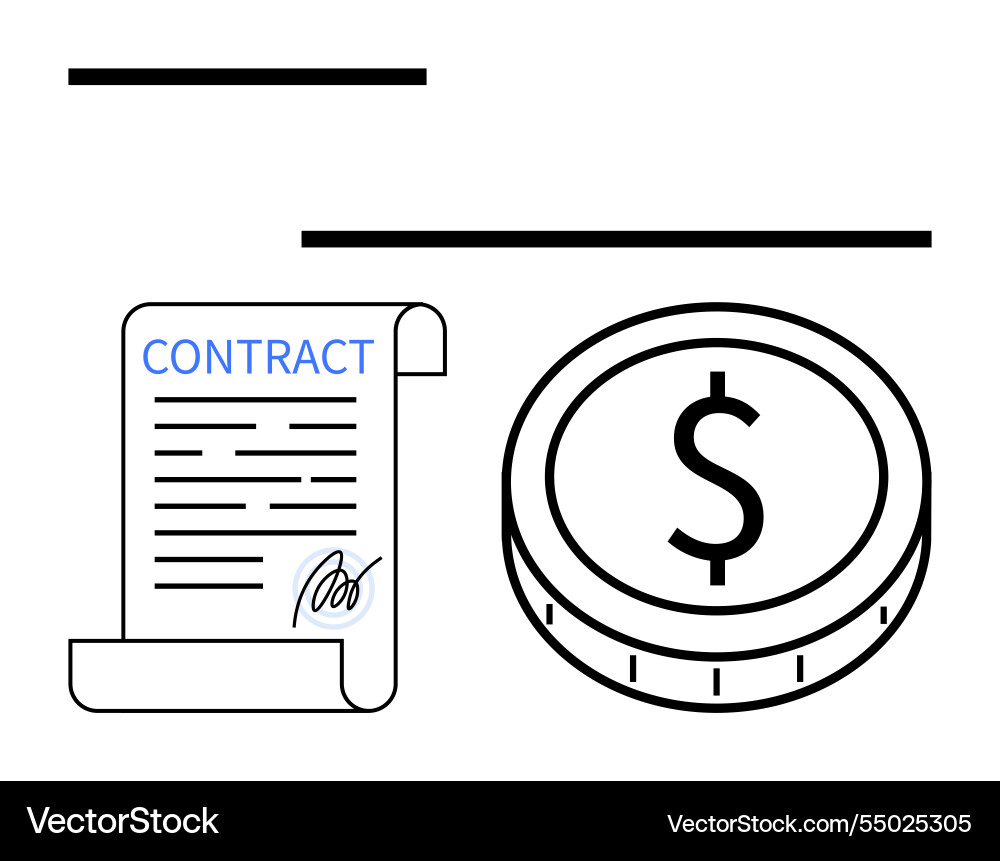 Contract document with signature and dollar coin Contract document with signature and dollar coin Vector Image