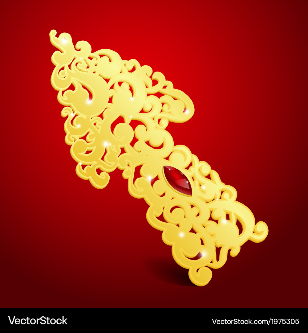 Gold shiny arrow with red ruby vector image