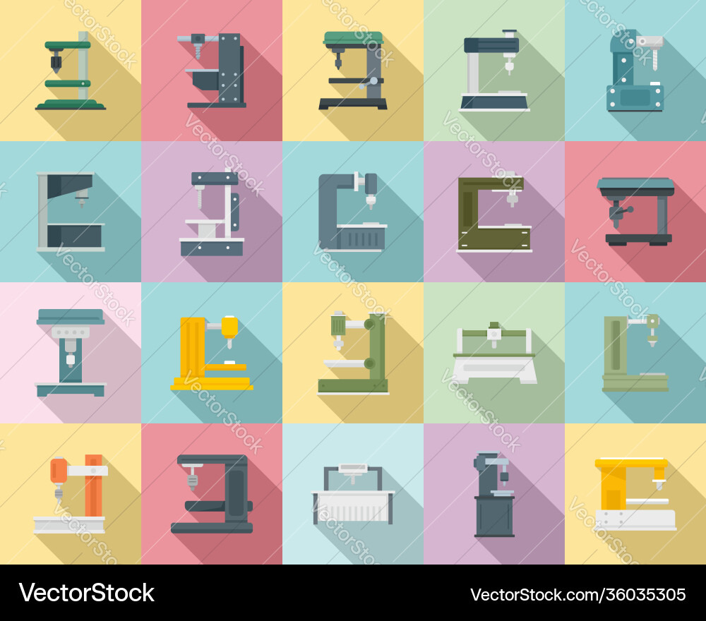 Milling machine icons set flat style Milling machine icons set flat style vector image