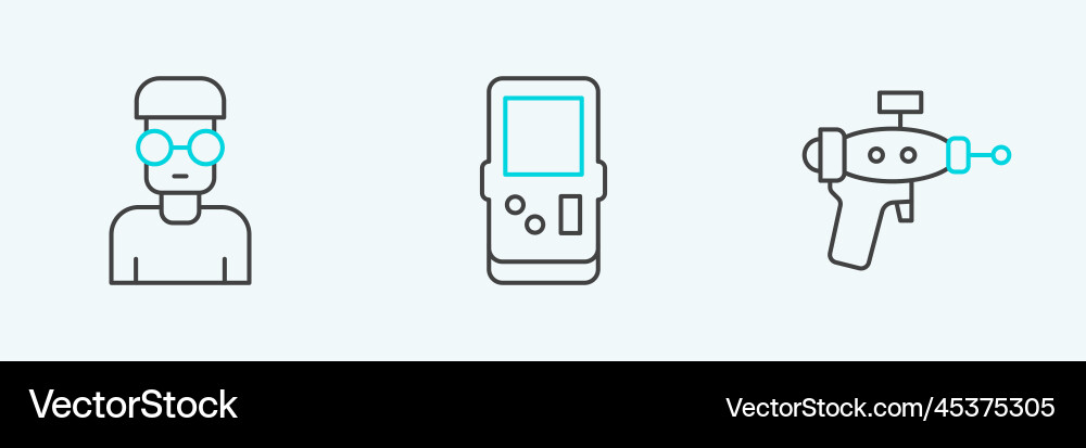 Set line ray gun nerd geek and tetris icon Set line ray gun nerd geek and tetris icon Vector Image