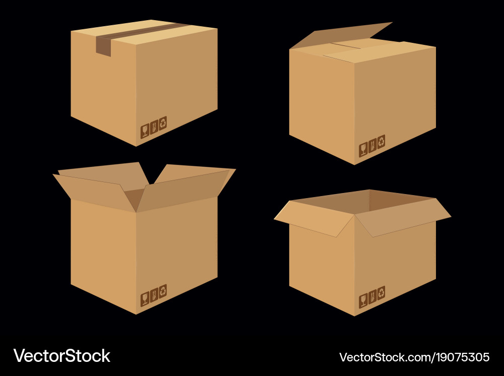 Set of four cardboard boxes open and closed box Vector Image