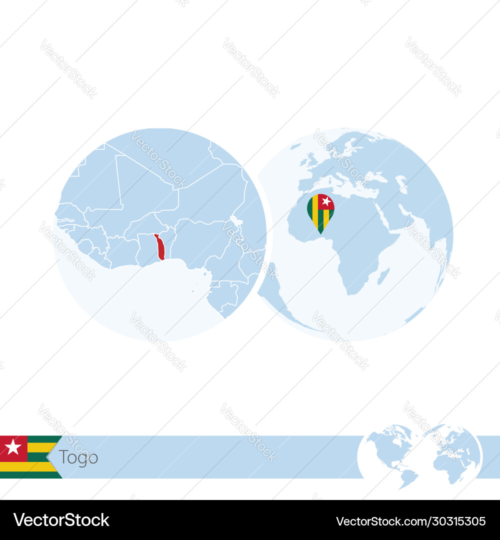 Togo on world globe with flag and regional map vector image