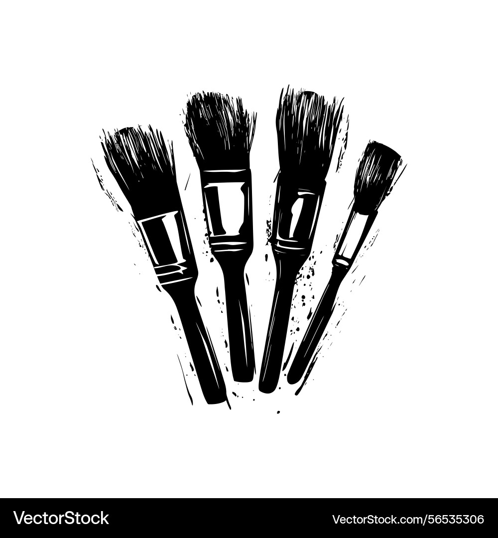 Artistic paintbrushes array monochrome isolated Vector Image