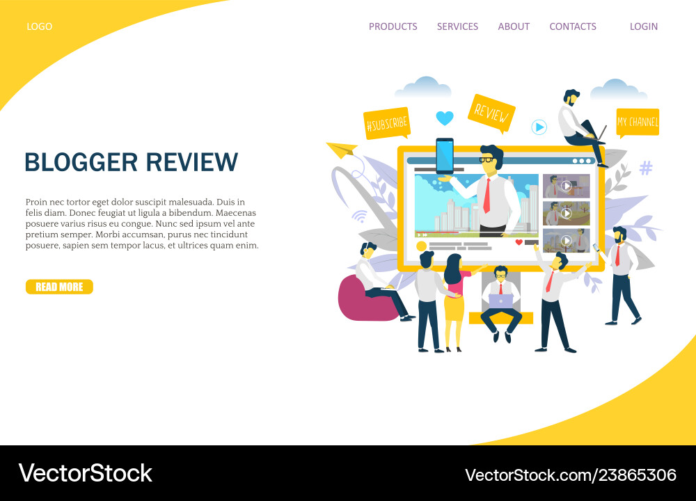 Blogger review website landing page design Blogger review website landing page design vector image