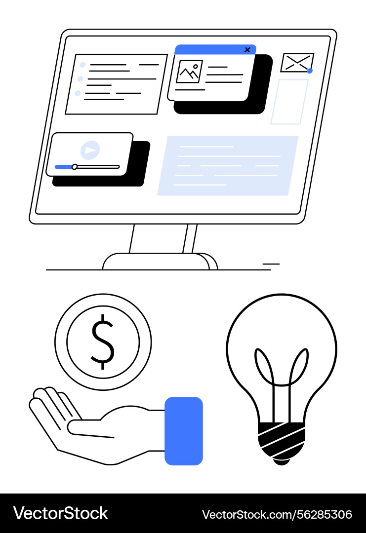 Computer screen with web elements hand holding Computer screen with web elements hand holding vector image