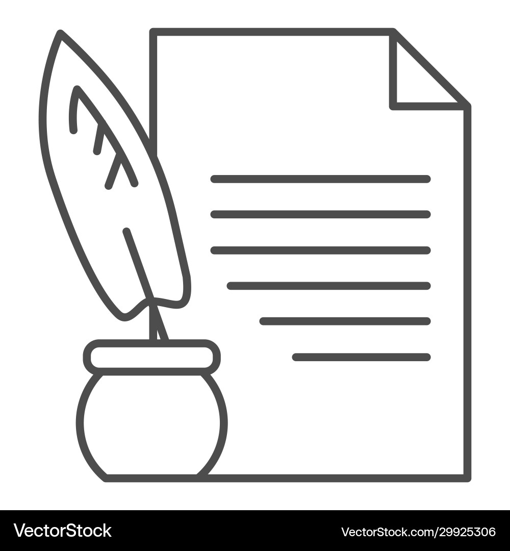 Document and ink pen thin line icon paper scroll Vector Image