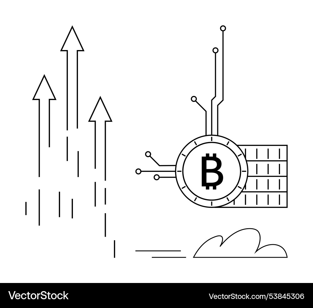 Graph with upward arrows and bitcoin symbol Vector Image
