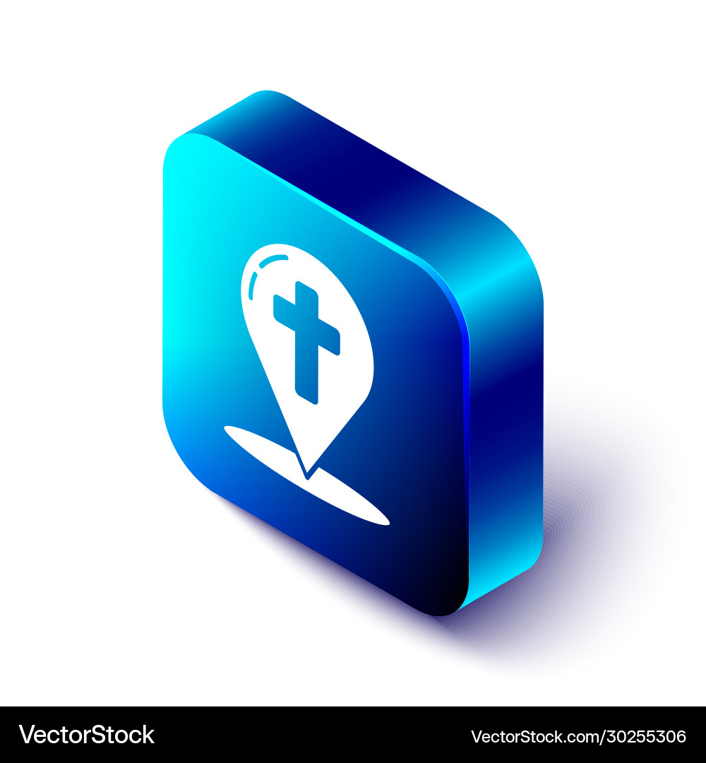 Isometric map pointer with christian cross icon Isometric map pointer with christian cross icon Vector Image