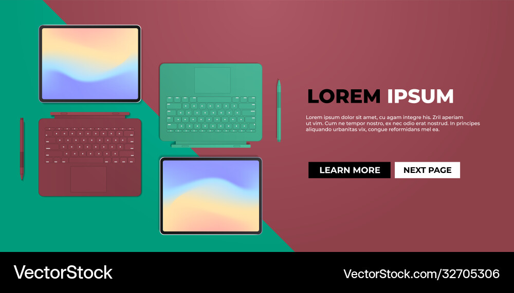Modern tablet computer with keyboard and colored Modern tablet computer with keyboard and colored Vector Image