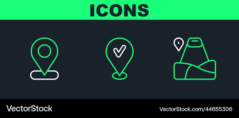 Set line location with mountain and check mark Set line location with mountain and check mark vector image