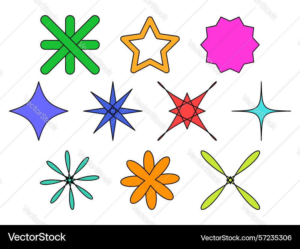 Set of black strok with multicolored star shape Vector Image
