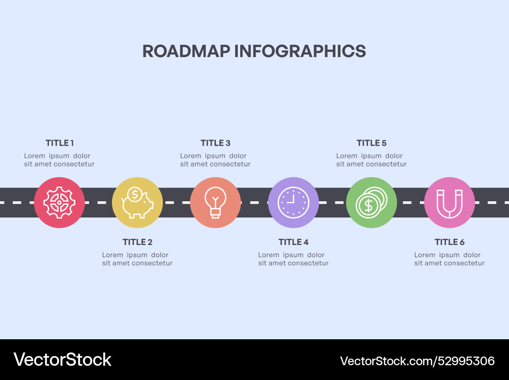 Simple 6-node roadmap infographic with colorful Simple 6-node roadmap infographic with colorful Vector Image