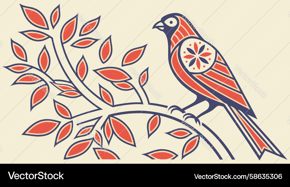 Stylized Bird Branch Artwork Vector Image