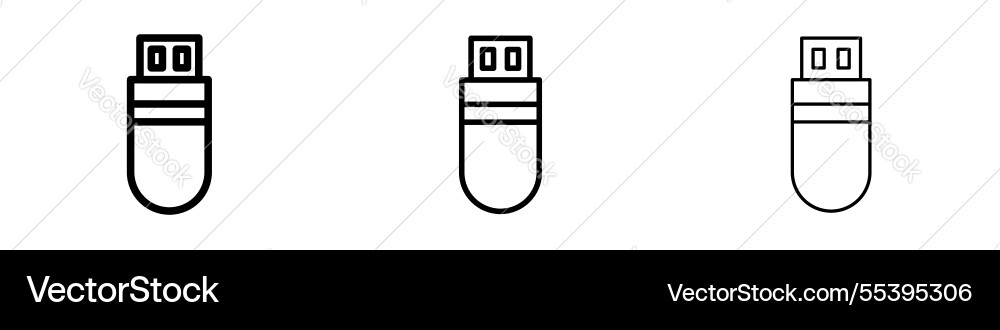 Usb pendrive icons in three different stroke lines Usb pendrive icons in three different stroke lines vector image