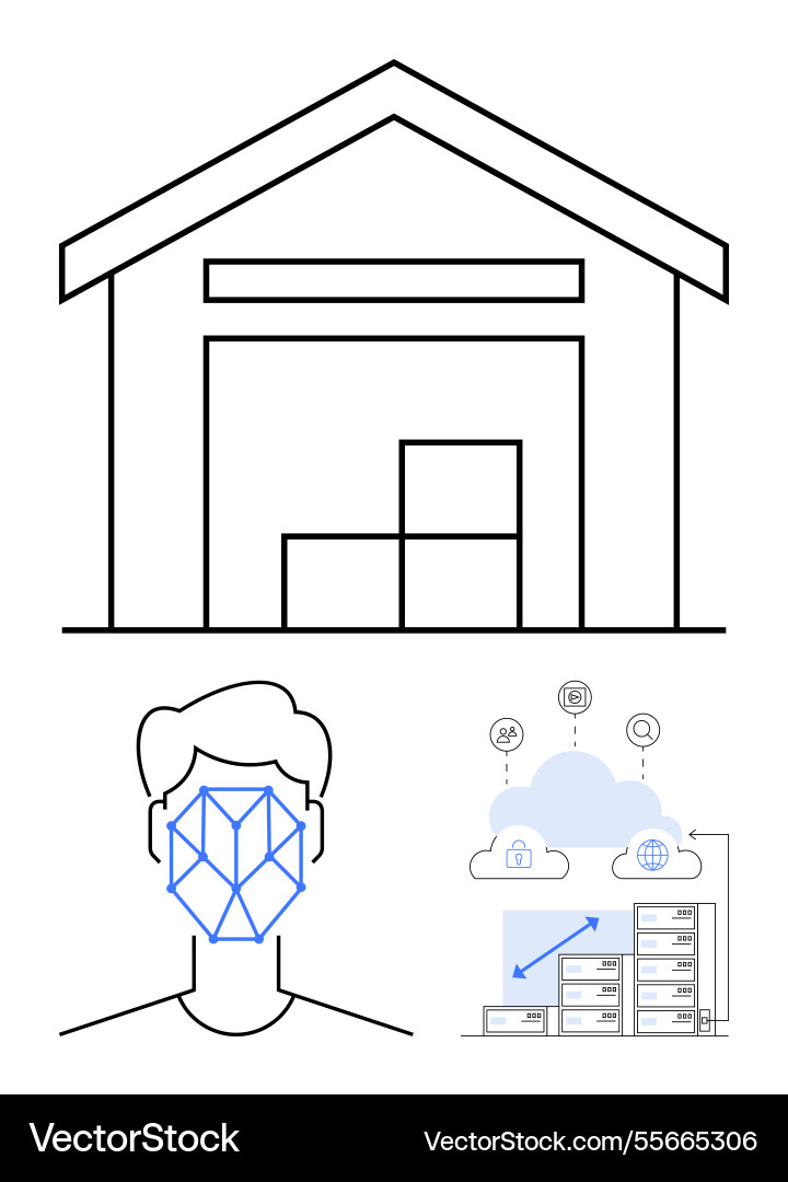 Warehouse with face recognition and cloud data Warehouse with face recognition and cloud data vector image