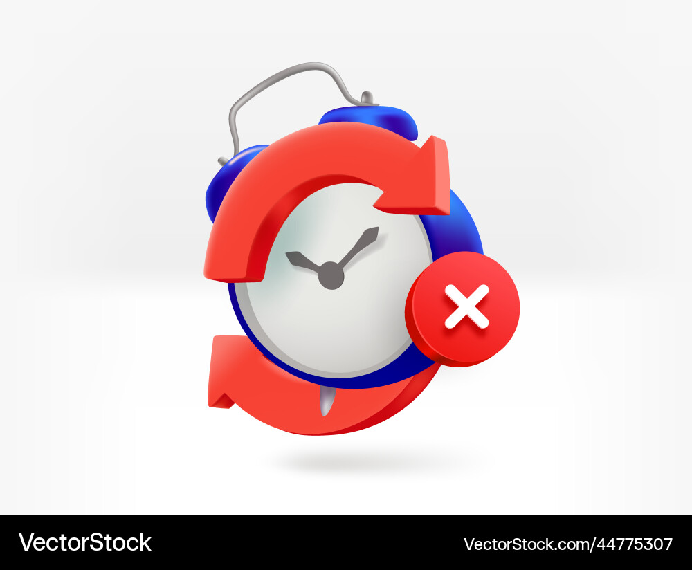 Alarm clock with arrows and crossmark 3d isolated Alarm clock with arrows and crossmark 3d isolated vector image