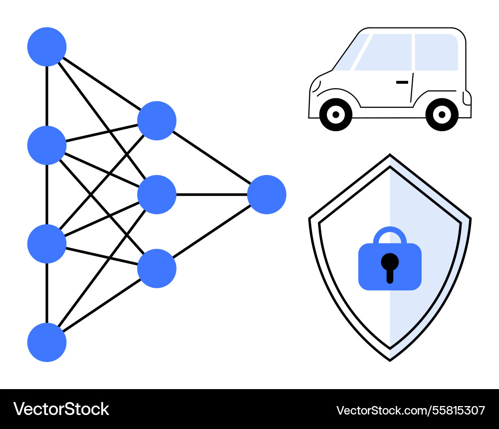 Artificial neural network car and security Artificial neural network car and security vector image