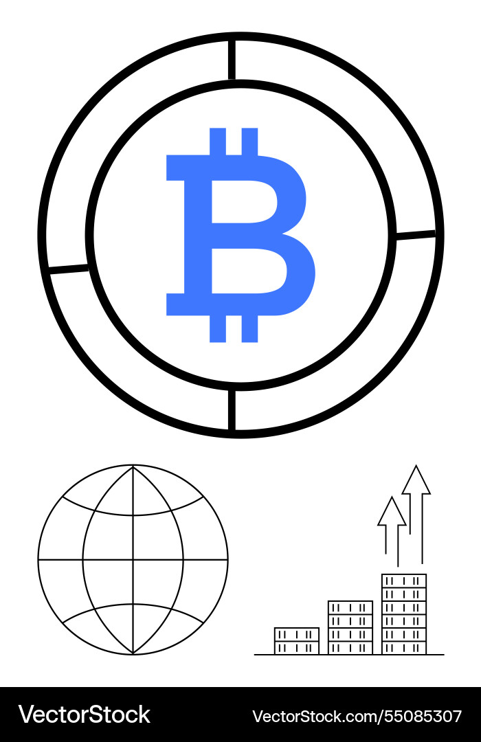 Bitcoin symbol inside circular diagram with global Bitcoin symbol inside circular diagram with global vector image