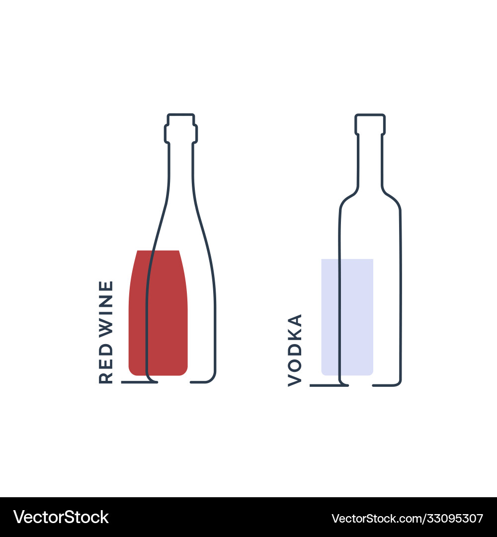 Bottle wine and vodka continuous line in linear Bottle wine and vodka continuous line in linear vector image