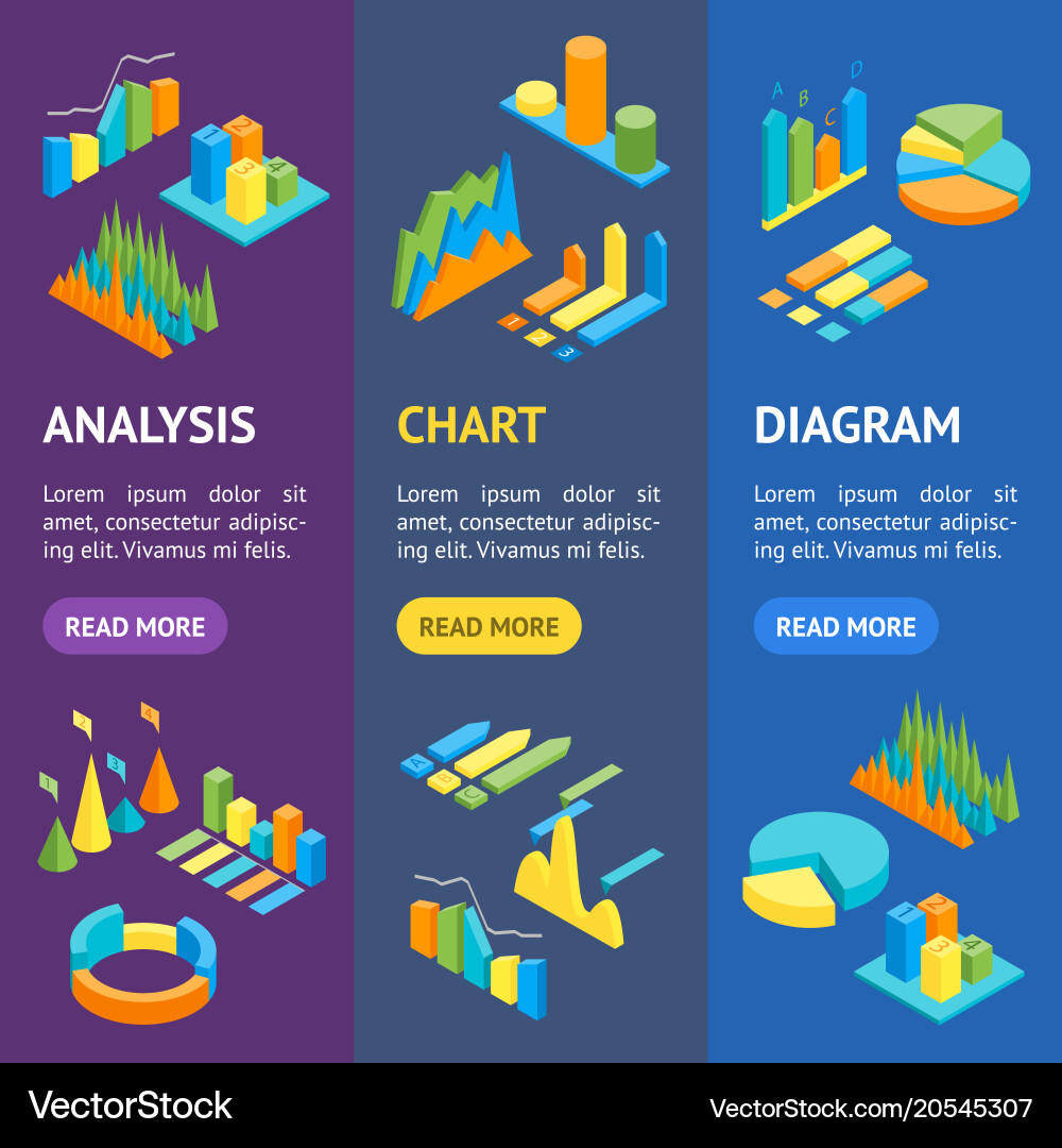 Charts and graphs banner vertical set 3d vector image