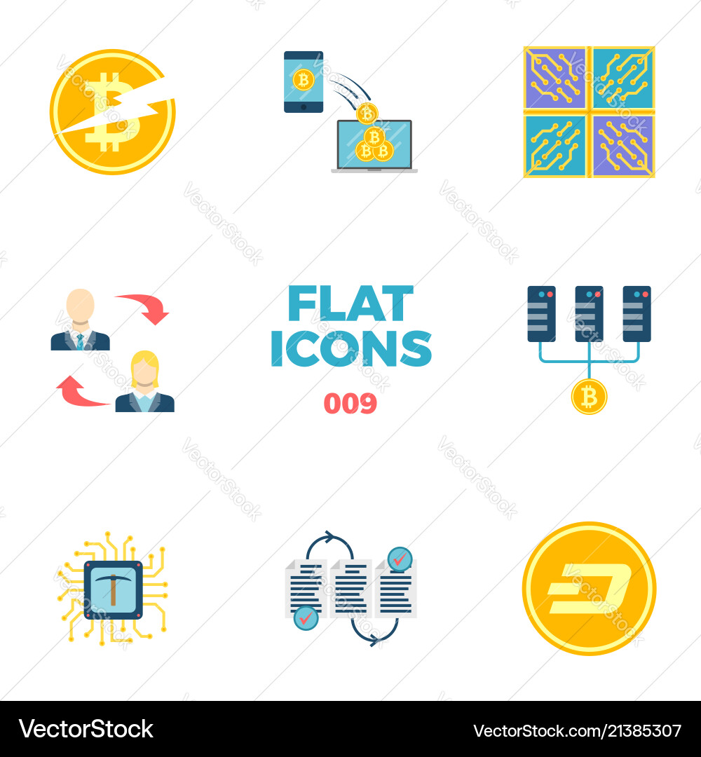 Cryptocurrency and blockchain flat icons vector image