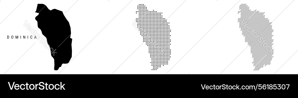 Dominica silhouette map and two patterns of dots Dominica silhouette map and two patterns of dots vector image