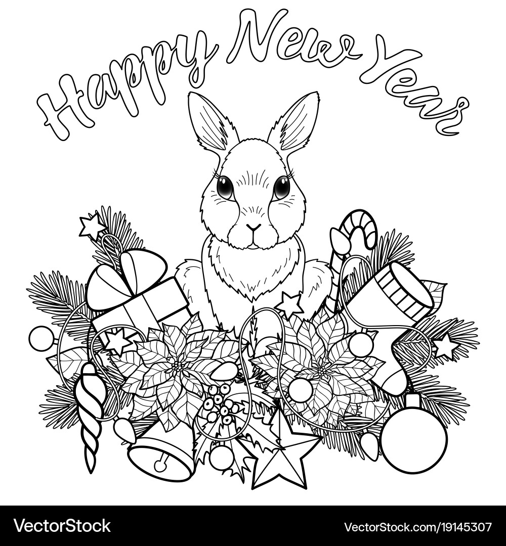Happy new ayer pattern with rabbit Vector Image