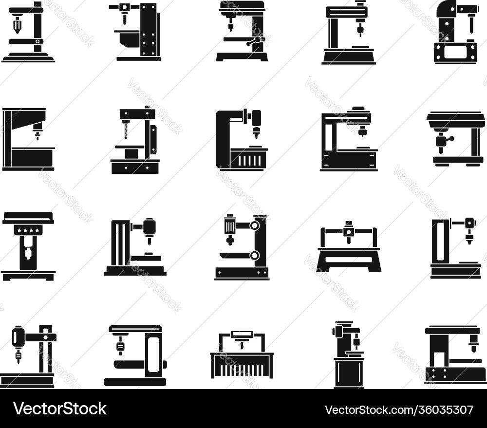 Milling machine tool icons set simple style Milling machine tool icons set simple style vector image