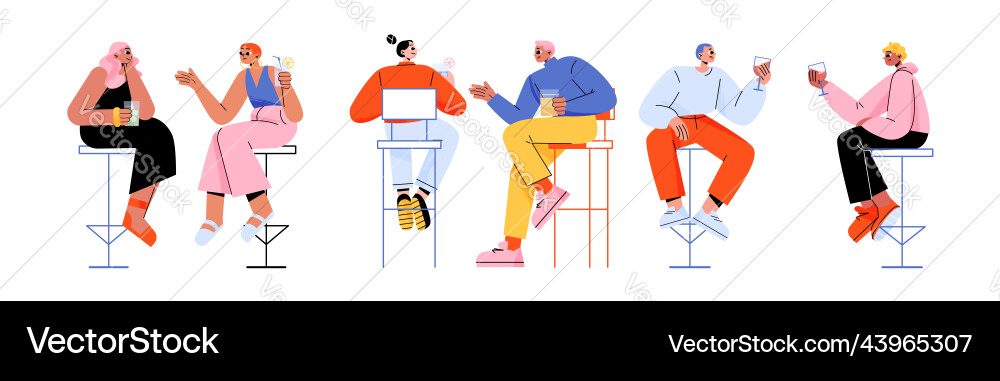 People in bar sitting on high chairs drink alcohol People in bar sitting on high chairs drink alcohol vector image