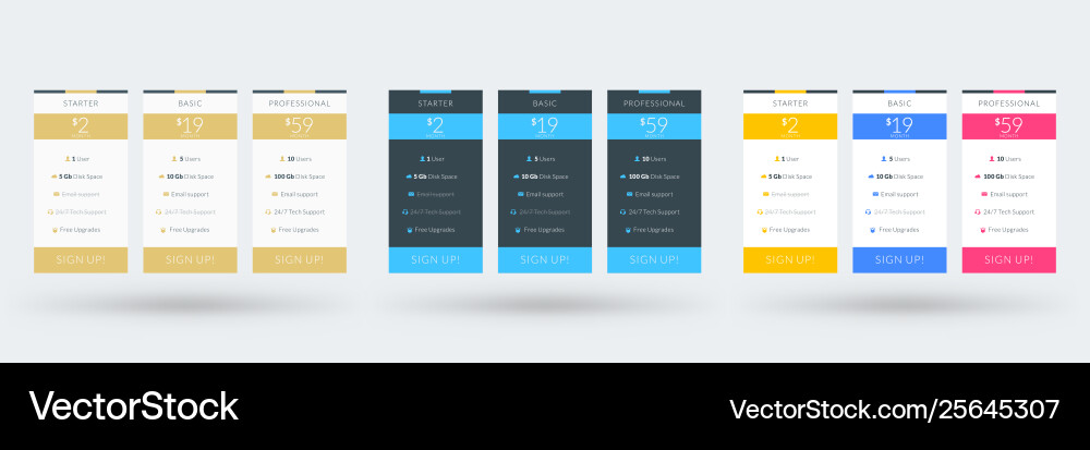 Pricing table design template for websites Vector Image