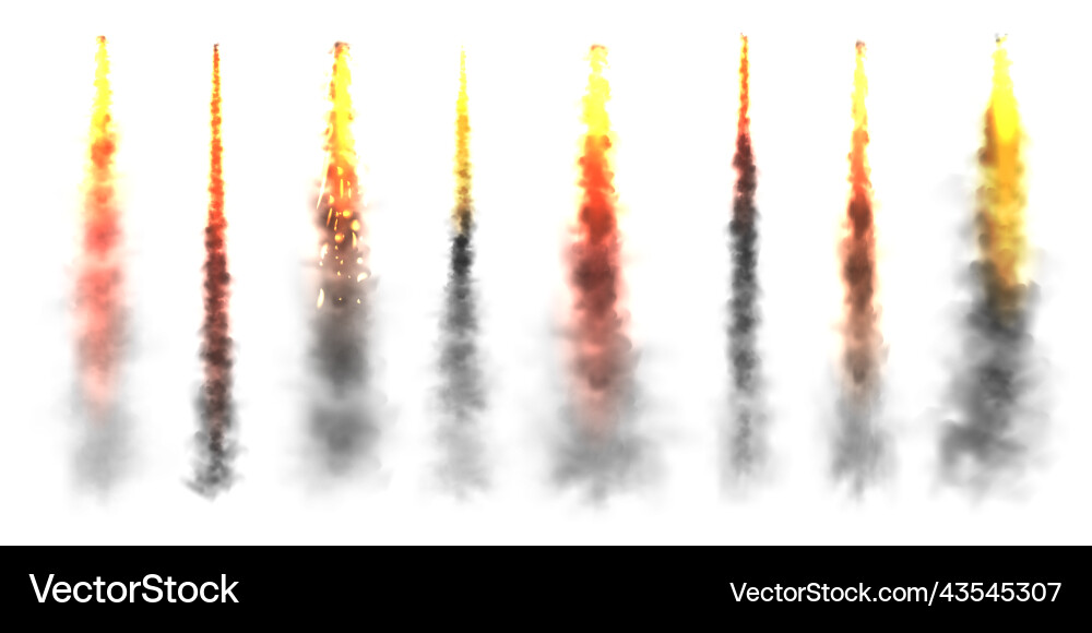 Realistic black smoke with fire space rocket Realistic black smoke with fire space rocket vector image