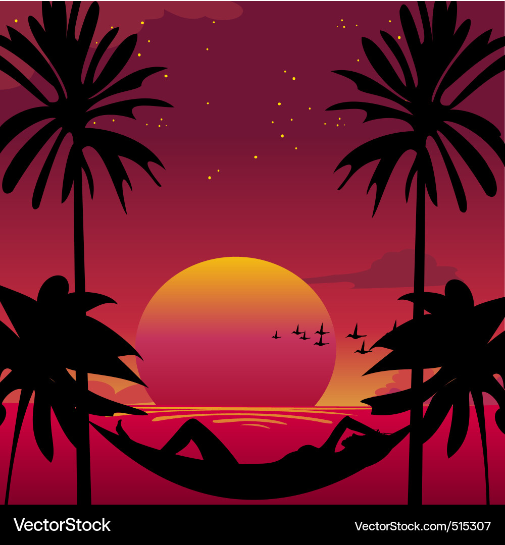 Tropical Sunset Hammock Vector Image