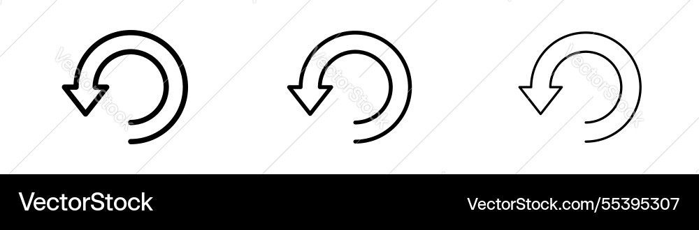 Undo icons in three different stroke lines Undo icons in three different stroke lines vector image