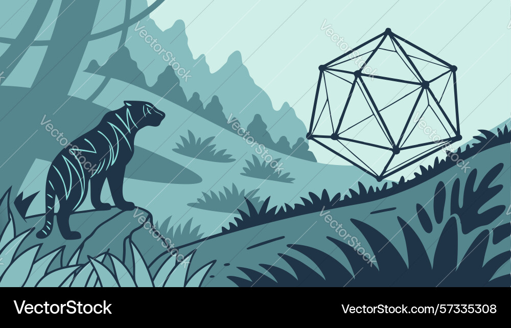 Abstract polyhedron in nature design generative ai vector image