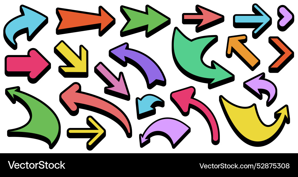 Colorful collection of curved and pointed arrows Colorful collection of curved and pointed arrows vector image