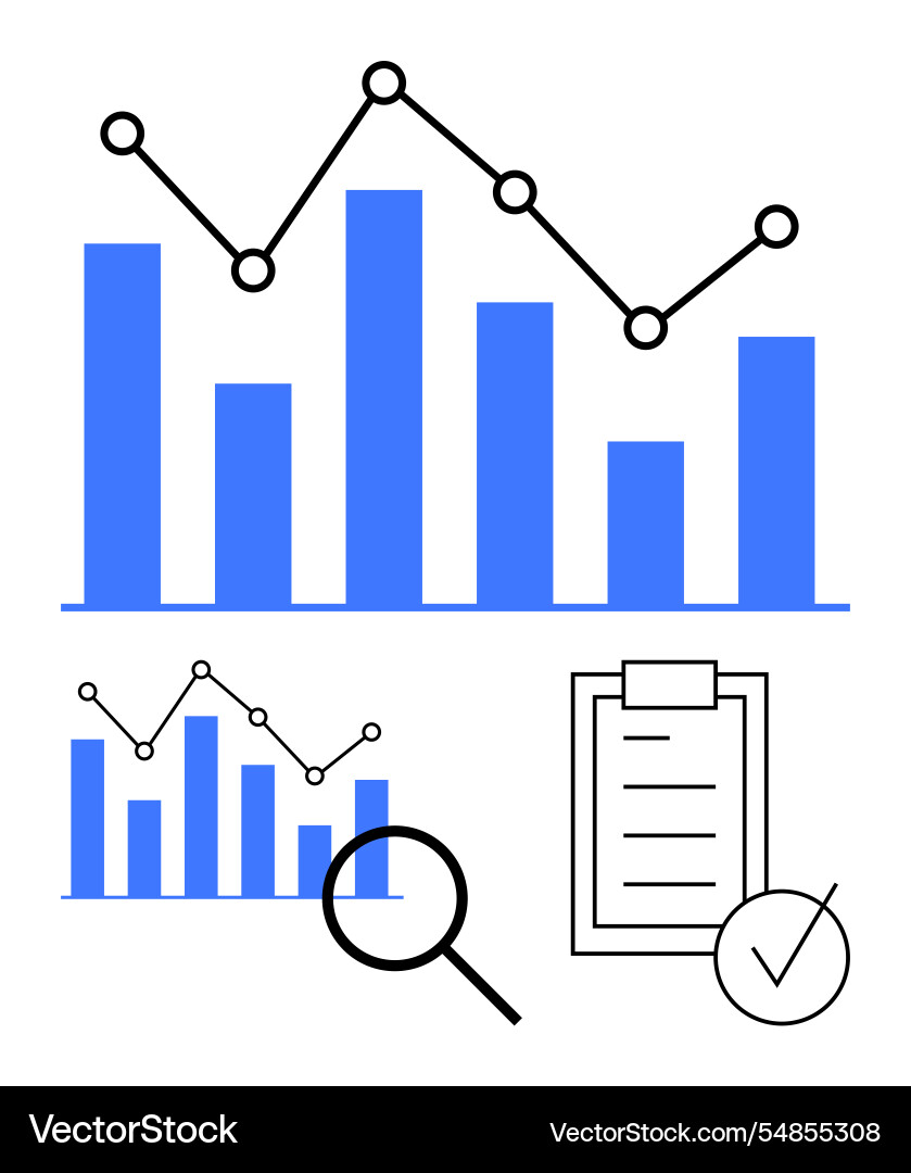 Data analytics with bar graphs line charts Data analytics with bar graphs line charts vector image