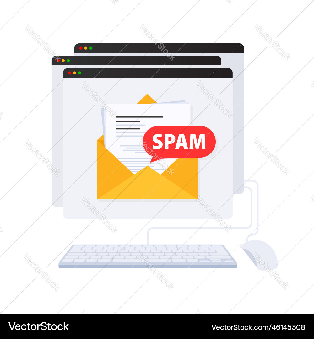 Email spamming attack box hacking spam Email spamming attack box hacking spam Vector Image