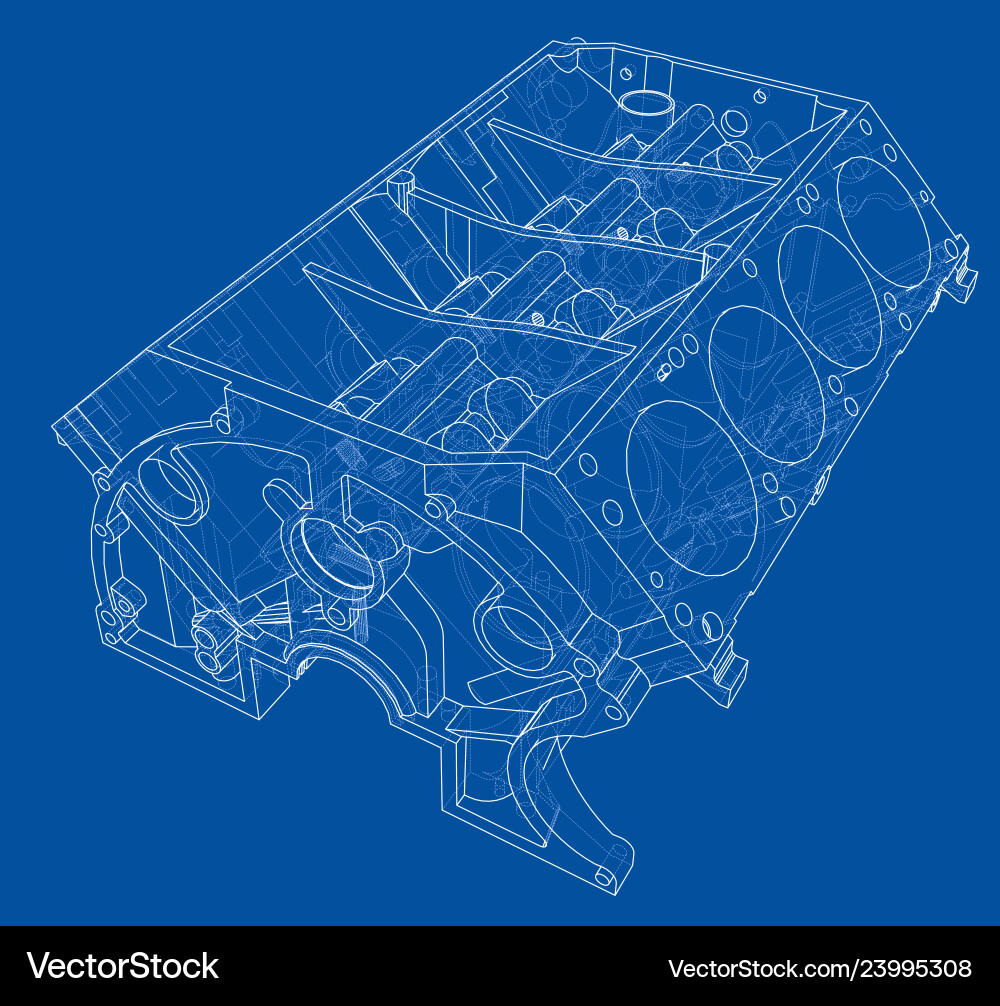 Engine block sketch rendering of 3d Engine block sketch rendering of 3d Vector Image