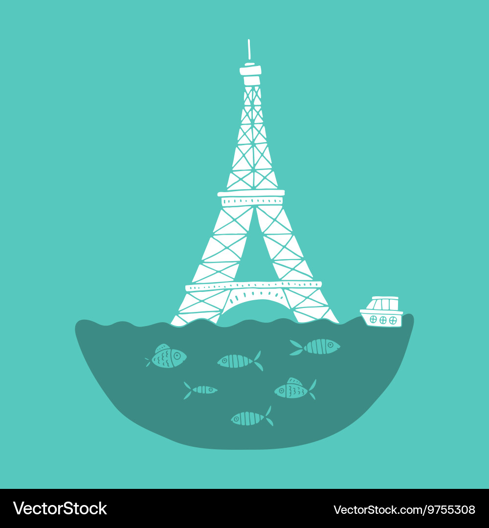 Flooded Eiffel Tower vector image