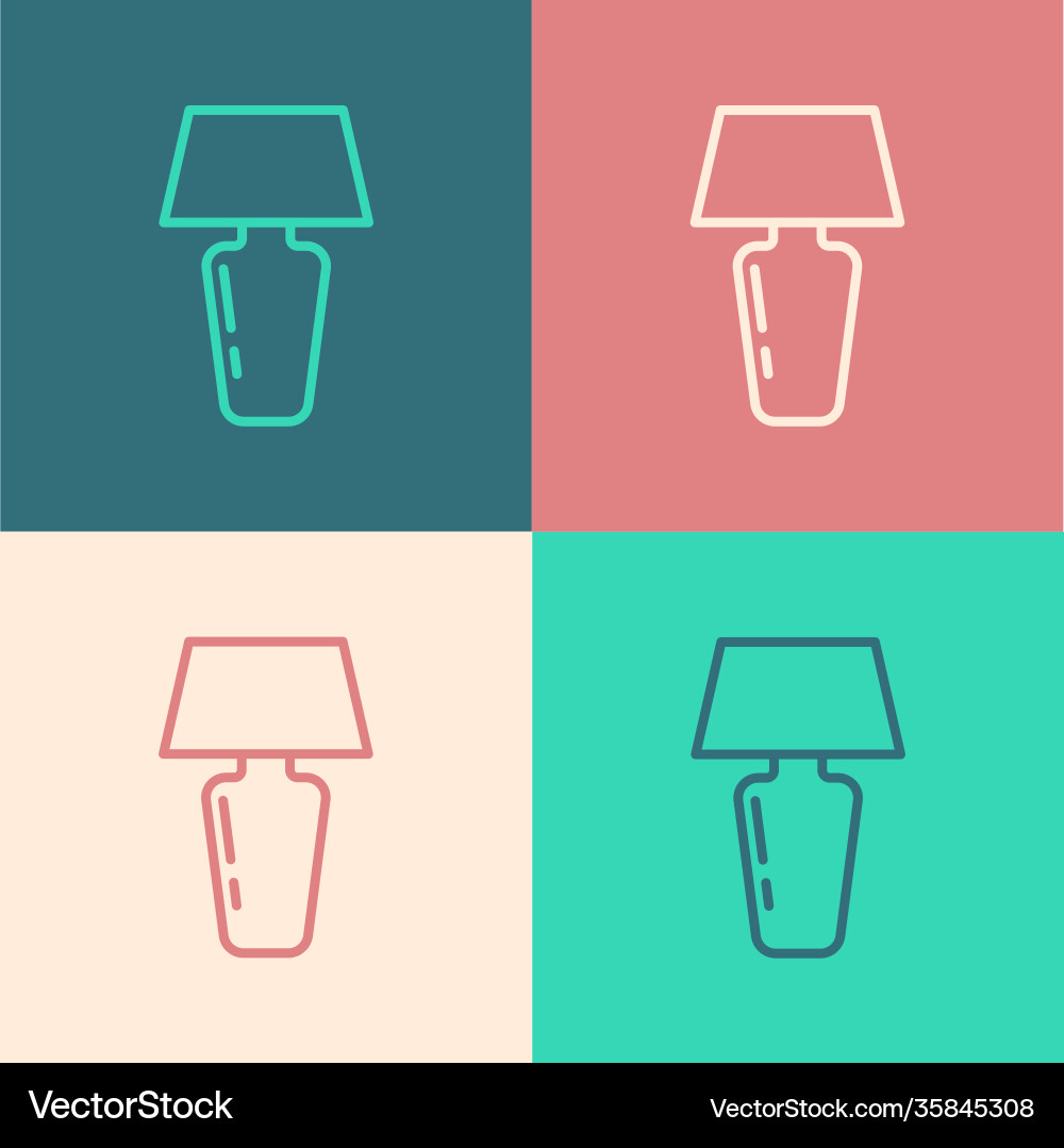 Pop art line table lamp icon isolated on color Vector Image