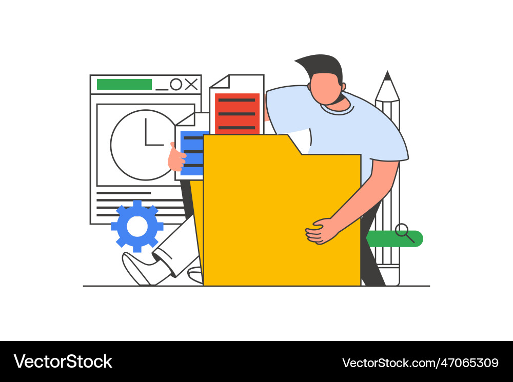 Content manager outline web concept with character Content manager outline web concept with character vector image