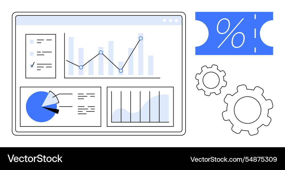 Digital dashboard with charts and metrics gear Digital dashboard with charts and metrics gear vector image