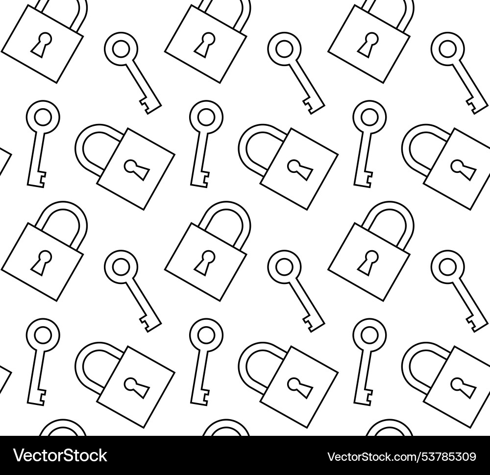 Seamless pattern of outline key and lock Seamless pattern of outline key and lock Vector Image