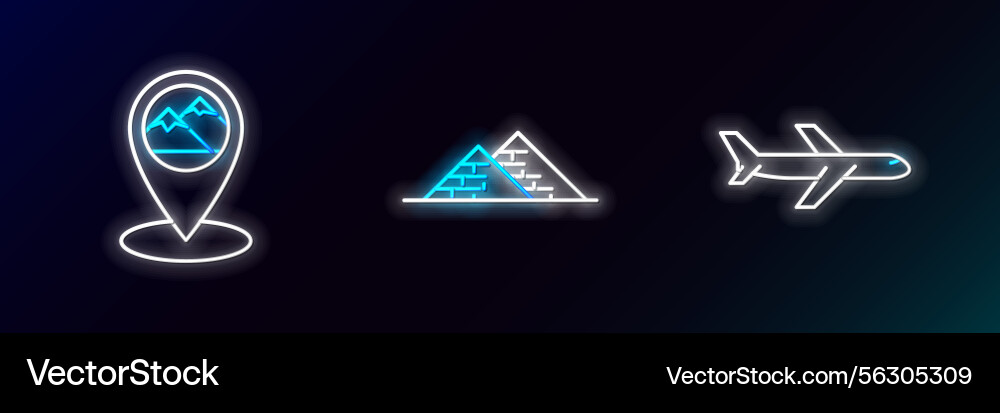 Set line plane map pointer with mountain Set line plane map pointer with mountain vector image