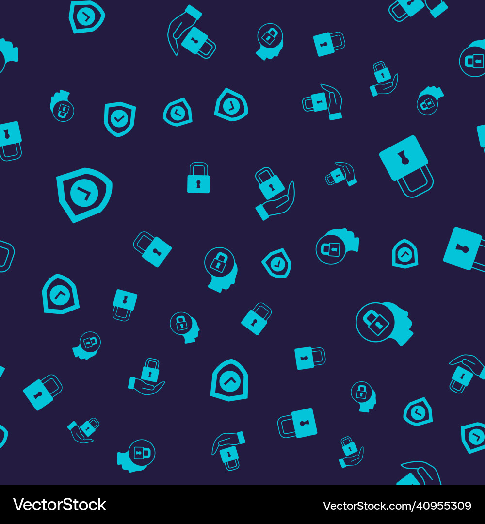 Set shield with check mark lock and on seamless Set shield with check mark lock and on seamless Vector Image