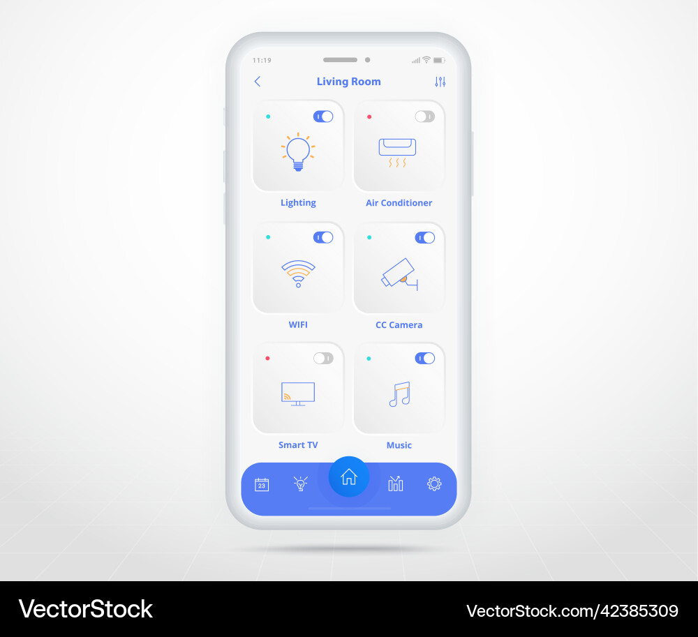 Smartphone smart home controlled app ux ui iot Vector Image
